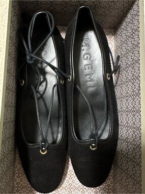 M. Gemi Black Suede Lace-Up Ballet Flats